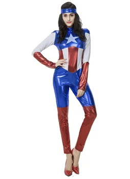 Dámy Kapitán Amerika Superwomen Super Dievča S Dlhými Rukávmi Jumpsuit Maškarný Halloween Sliepky Strany Cosplay Kostým Fantasia