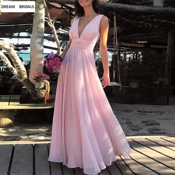 Elegantné Ružové Šifón Bridesmaid, Šaty A-Riadok Tvaru Dĺžka Podlahy Formálne Svadobný Hosť Šaty Lacné Svadobné Party Šaty