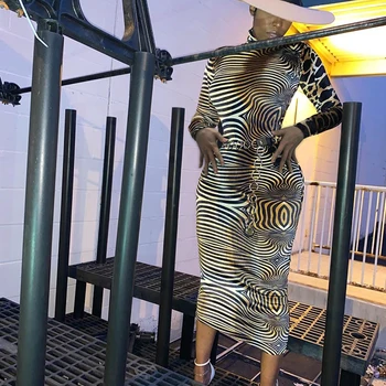 Elegantný Dlhý Rukáv Zviera Tlače Šaty Jeseň Ženy Leopard Bodycon Hip Šaty, Sexy Nočného Klubu Strany Slim Šaty Office Lady