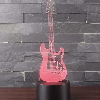 Elektrická gitara tému 3D Lampa LED nočné svetlo 7 Farieb Zmeniť Dotyk Náladu Lampa Vianočný darček Dropshippping