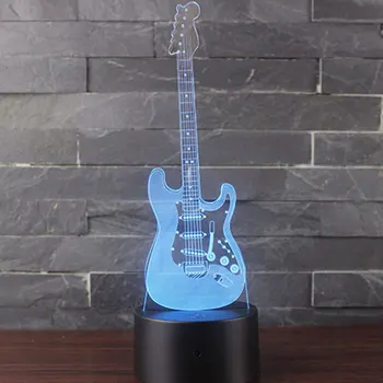 Elektrická gitara tému 3D Lampa LED nočné svetlo 7 Farieb Zmeniť Dotyk Náladu Lampa Vianočný darček Dropshippping