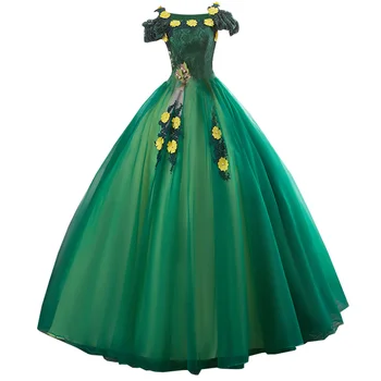 Emerald Quinceanera Šaty Na Mieru Mimo Ramenný Plesové Šaty, Tylu Prom Šaty S Kvetmi