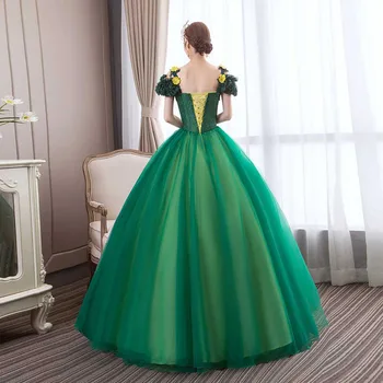 Emerald Quinceanera Šaty Na Mieru Mimo Ramenný Plesové Šaty, Tylu Prom Šaty S Kvetmi