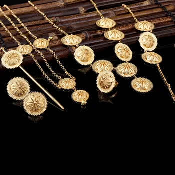Etiópsky Šperky Set Zlatá Farba Eritrea Afrike Habesha Svadobné Party Šperky Set Položiek 15293
