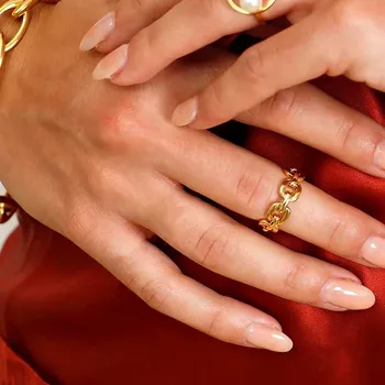 Europ Vintage Minimalistický ženy šperky robustný reťazca geometrické pozlátené prst prstene pre ženy módne šperky 28788