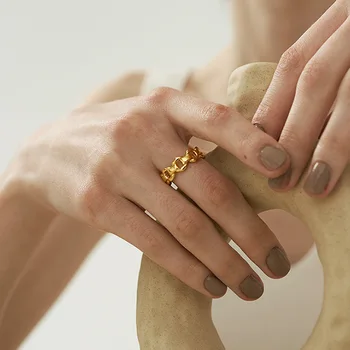 Europ Vintage Minimalistický ženy šperky robustný reťazca geometrické pozlátené prst prstene pre ženy módne šperky