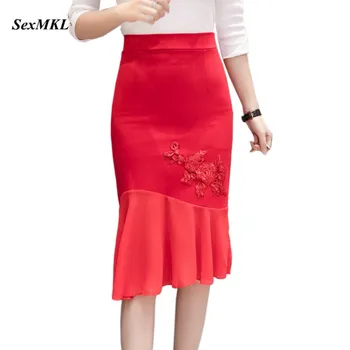 Faldas Mujer Moda 2020 Plus Veľkosť Čiernej Sukne Dámske Vysoký Pás Sukne S Volánmi Office Sexy Kórejský Štíhle Ženy Červené Sukne Jupe Femme 20655