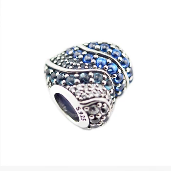 Fandola 925 Sterling Silver Aqua Blue Crystal Srdce Kúzlo Korálky Hodí Originálne Náramky Ženy Šperky Čo Pulseras