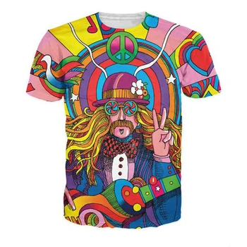 Farebné Groovy Hippie Hudobník 3D Vytlačené T-Shirt Muži/ženy Nataion Štýl Streetwear T shirt Letné Módy Muž Bežné Tričko