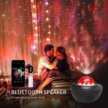 Farebné LED Hviezdne Nebo Tichom Projektor Svetlo Bluetooth USB Hlasové Ovládanie Hudobného Prehrávača Nočné Svetlo Oceánu Vlny Projekčnej Lampy 42106