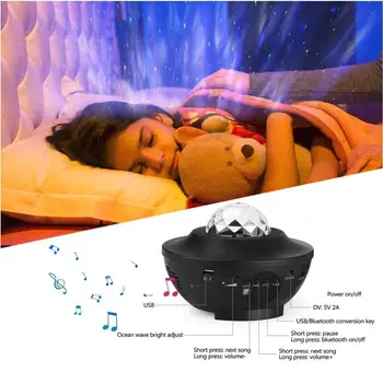 Farebné LED Hviezdne Nebo Tichom Projektor Svetlo Bluetooth USB Hlasové Ovládanie Hudobného Prehrávača Nočné Svetlo Oceánu Vlny Projekčnej Lampy