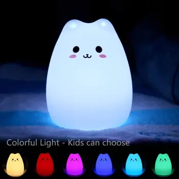Farebné Mačka Silikónové Dotykový Snímač s LED Nočné Svetlo USB Nabíjateľné Cartoon výzdoba osvetlenie Deti, Baby, Deti, Hračka Darček Lampa