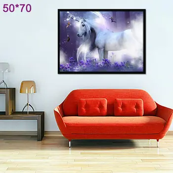 Fialový Jednorožec Kôň Tlač obrazov na Stenu bez rámu Magic Lietať Kôň Plátno Abstraktné Umenie Obrázok 70 x 50 cm