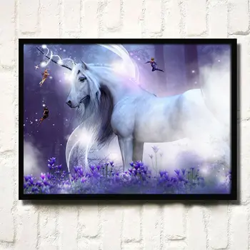 Fialový Jednorožec Kôň Tlač obrazov na Stenu bez rámu Magic Lietať Kôň Plátno Abstraktné Umenie Obrázok 70 x 50 cm