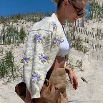 Foridol kvetinový embriodery cardigan ženy jeseň zima pletené ležérne elegantný sveter vesty vintage francúzskej cardigan 2020 3629
