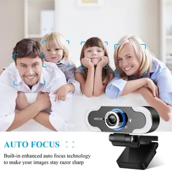 Full HD 1080P Webkamera s Mikrofónom pre Notebook PC Desktop USB Kamery, web kamera cam S LED Svetlom 2mp 30fps noc verzia