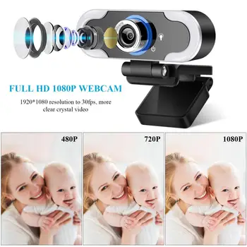 Full HD 1080P Webkamera s Mikrofónom pre Notebook PC Desktop USB Kamery, web kamera cam S LED Svetlom 2mp 30fps noc verzia