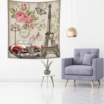 Gobelín Parížskej Eiffelovej Veže Ruže, Kvety Požičovňa Historických Vozidiel Motýle Romantický Pohľadnicu Červená Ružová Zelená Umelecké Tlače