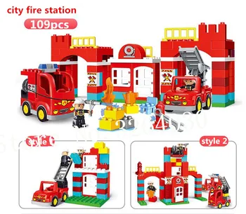 GOROCK 109pcs Duploe Veľké tehly požiarnej stanice nastavte veľké stavebným Vzdelávacie hračka Baby Darček Kompatibilný s 10593