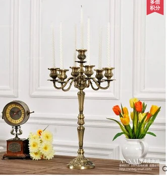 H54 cm, 7-svetlo pobočky bronz kvetinový kovové candelabra svietnik svietnik svietnik svadobné domáce dekorácie ZT028