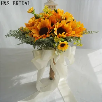 H&S SVADOBNÉ Svadobné kytice Slnečnice Ruže Svadobné Kytice Žltá Umelé Svadobný Kvet Bridesmaid, kytice, Slnko, Kvet 2020