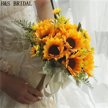 H&S SVADOBNÉ Svadobné kytice Slnečnice Ruže Svadobné Kytice Žltá Umelé Svadobný Kvet Bridesmaid, kytice, Slnko, Kvet 2020