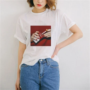 Harajuku Móde Bežné Zábavné dámske tričko krátky rukáv cigariet tlač Slim kórejský Štýl bielych Tričkách pár oblečenie