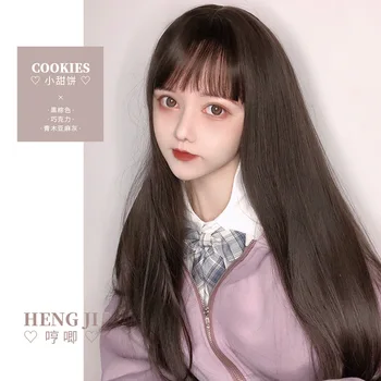 Heng Ji Lolita Parochňu Plášť Ženské Vlasy Stredne dlhé Vlasy Lolita Červená Starožitné Prírodné Dievča Cookies lolita parochňu