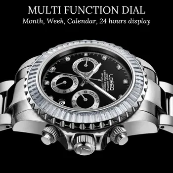 High-end Automatické hodinky mužov luxusné značky LOREO Diver Hodinky Vodotesné 200m Zafír, Mesiac, Týždeň, Dátum, 24 hodín Svetelný Hodinky 13572
