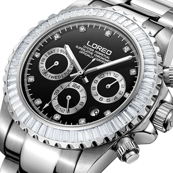 High-end Automatické hodinky mužov luxusné značky LOREO Diver Hodinky Vodotesné 200m Zafír, Mesiac, Týždeň, Dátum, 24 hodín Svetelný Hodinky
