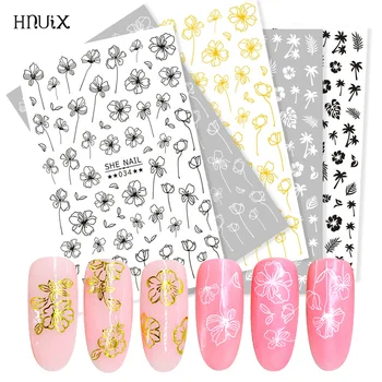 HNUIX 1 List Lotus na Nechty, Nálepky Biele Transparentné Zlaté 3D Flower Nail Art Nálepky na Nechty, Nálepky na Nechty, Nálepky na manikúru