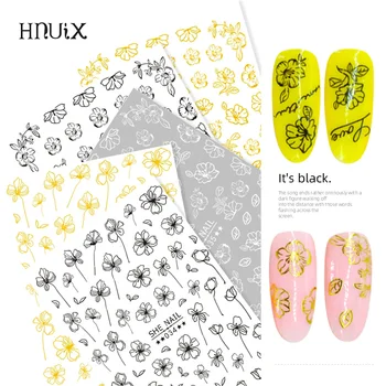 HNUIX 1 List Lotus na Nechty, Nálepky Biele Transparentné Zlaté 3D Flower Nail Art Nálepky na Nechty, Nálepky na Nechty, Nálepky na manikúru