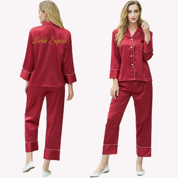 Hodváb odolnosť pevných dlho pajama stets pyžamá pre ženy dlhý rukáv sleepwear top triedy domáce oblečenie dámske dvojdielne plavky burgundsko pijamas