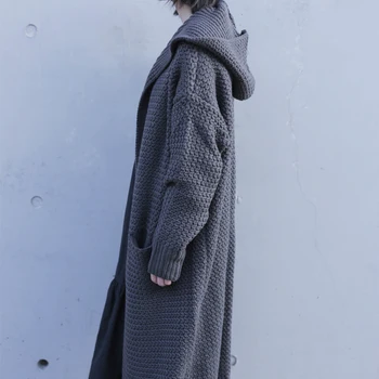 Home-made Európskych a Amerických kapucňou hrubý sveter pletený kabát voľné vietor dlho žien retro cardigan jesenné a zimné nové 27095
