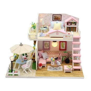 Hoomeda-urob si sám urob si sám Drevený Dom Miniatúry s Nábytkom DIY Miniatúrne Dom Casa Doll House Hračky pre Deti Narodeninám Box 6776