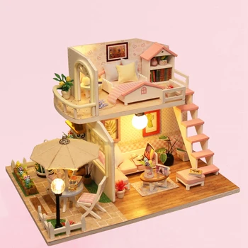 Hoomeda-urob si sám urob si sám Drevený Dom Miniatúry s Nábytkom DIY Miniatúrne Dom Casa Doll House Hračky pre Deti Narodeninám Box