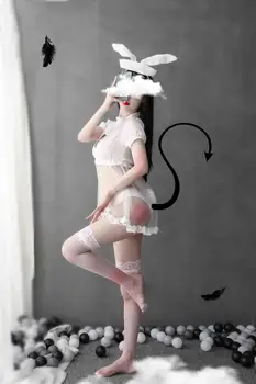 HORÚCE 2020 Bunny Dievča, Cosplay Kostýmy, Sexy spodná Bielizeň, Sladké Pohľadu Minisukňu Pokušenie Transparentné Čierna a Biela Set