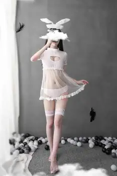 HORÚCE 2020 Bunny Dievča, Cosplay Kostýmy, Sexy spodná Bielizeň, Sladké Pohľadu Minisukňu Pokušenie Transparentné Čierna a Biela Set