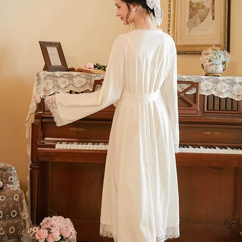Horúce Dámske Dlhé Spanie Šaty Biele Nightgown Rukáv Lete Nightdress Elegantný Retro Nightgowns Domov Šaty na Spanie
