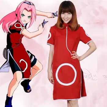 Horúce NARUTO anime cosplay Haruno Sakura cosplay Halloween dievčatá sladké červené Lolita Šaty cosplay Kostýmy