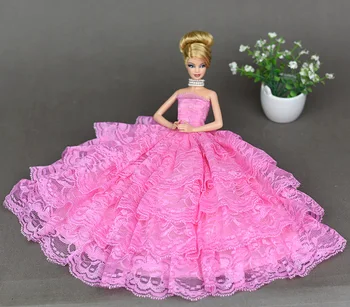 Hot Pink Rose Saténová Čipka Šaty Šaty / Svadobné Party Oblečenie, Oblečenie Pre 1/6 Barbie Xinyi Kurhn FR Bábika