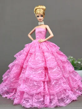 Hot Pink Rose Saténová Čipka Šaty Šaty / Svadobné Party Oblečenie, Oblečenie Pre 1/6 Barbie Xinyi Kurhn FR Bábika