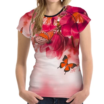 HYCOOL Motýľ Kvetina Tlače 2020 Ženy, Topy Žena Tees Oblečenie Mladé Dámy Dievčatá Módne Letné T-Shirt Bežné Tričko