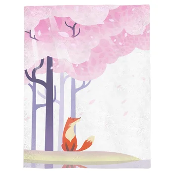 Ilustrácia Cherry Blossom Fox Hodiť Deka Prenosné Mäkké Deky na Gauč Mikrovlákna Flanelové Prikrývky na Postele