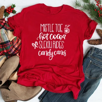 Imelo Horúce Kakao na Saniach Candy Palice Vianočné Dievča Oblečenie Bežné Slogan Grafické Ženy T-shirt Bavlna Krátky Rukáv Tričko 6426