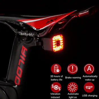 IPX4 Nepremokavé Cyklistické Chvost Svetlo Brzdové Smart Bicykel Zadné Lampy, USB Nabíjanie Cyklistické Chvost zadné svetlo na Bicykel LED Svetlá 50048