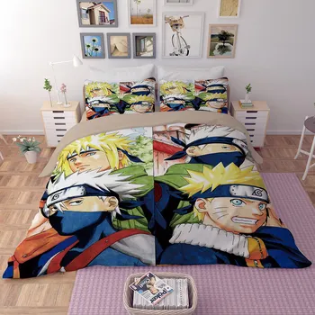 Japonsko, Anime 3D yellow Komické posteľná bielizeň Nastaviť mäkké obliečka na Vankúš módne Cartoon Perinu Set 3ks Deti vzor deka kryt sady 18473
