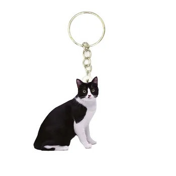 Japonský Mlieko Mačka Akryl Mačka Keyring Zvierat CatsStainless Ocele Keychain Mužov Auto Kľúč Reťazca Krúžok Darček Darčeky pre Ženy Keyring