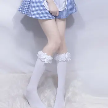Japonský Sladké Lolita Teľa Ponožky Čipky Princezná Páse S Nástrojmi Roztomilý Pančuchy Ženy Mäkké Bowknot Farbou Sladké Polovice Trubice Ponožky Cosplay 26567