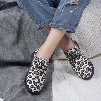 Jar/Jeseň Ženy, Plátno Topánky Móda Leopard Tenisky Krajky-Up Šitie Bežné Byty Veľké Veľkosti Zapatos De Mujer W31-73